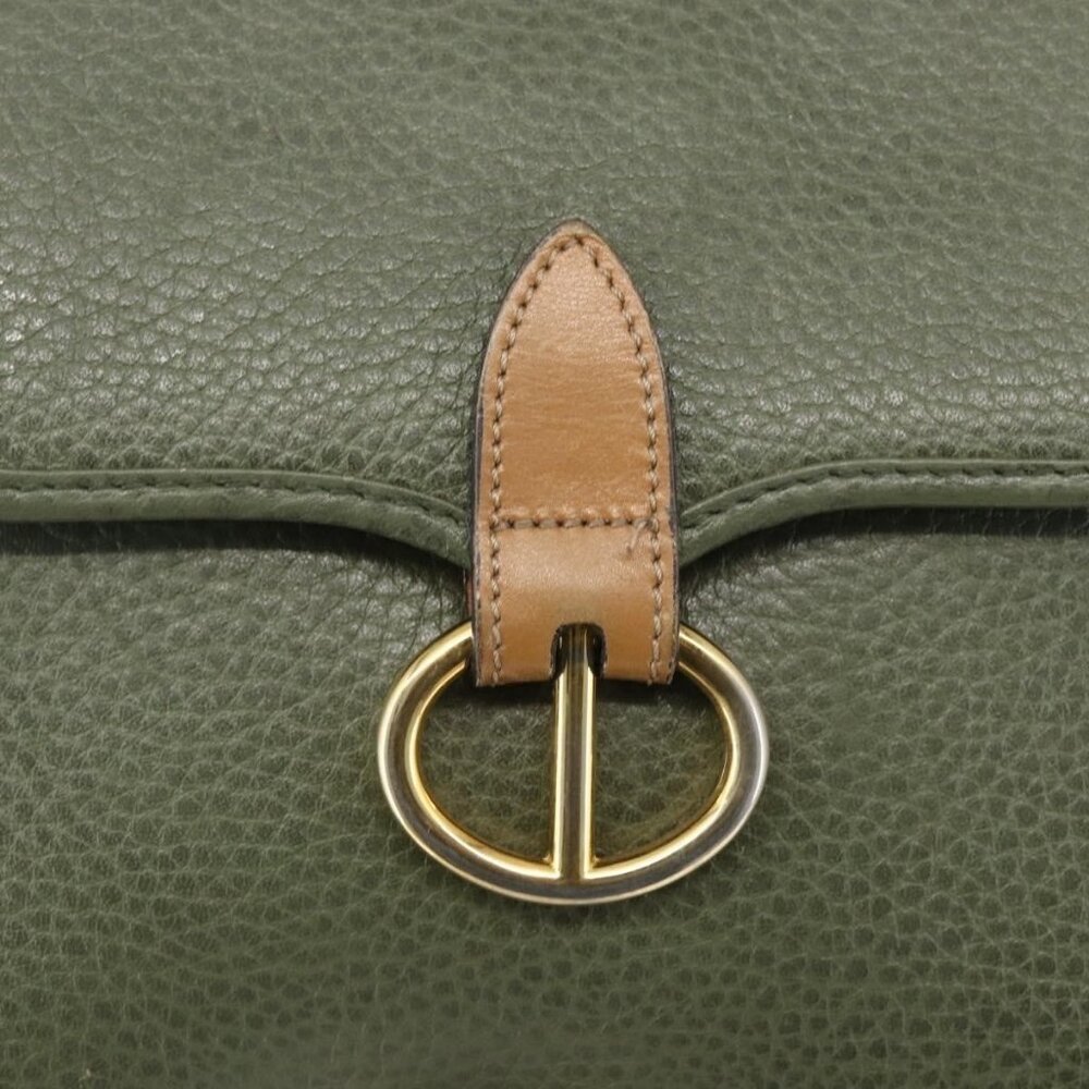 Authentic Christian Dior Shoulder Bag Leather Khaki Gold - Picture 2 of 16